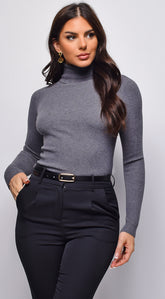 Marinia Turtle Neck Long Sleeve Top - Gray
